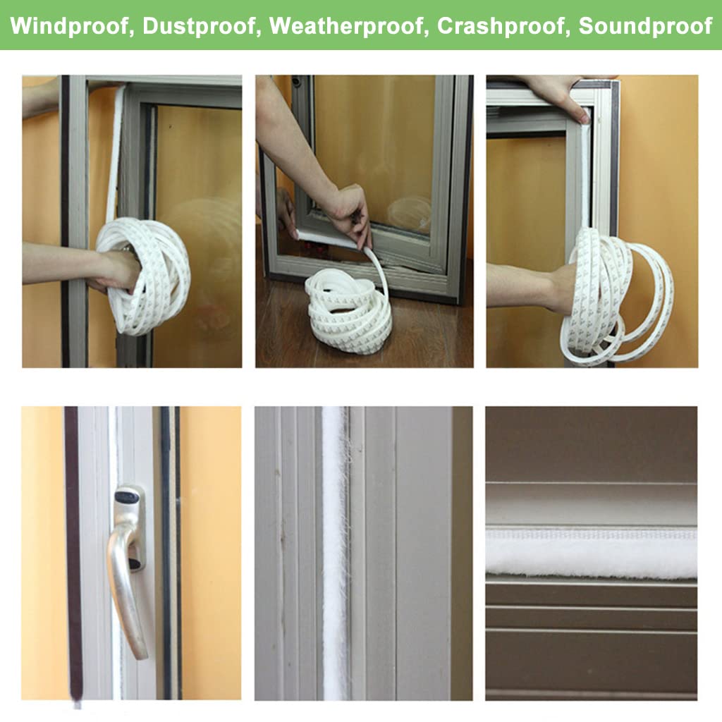 HASTHIP 10 Meters Soundproof Window Sealing Strips, Windproof Dustproof Door Window Frame Seal Self Adhesive Brush Strip, Sliding Window Seal, Window Door Seal, Sliding Door Seal Strip (White) HASTHIP 10 Meters Soundproof Window Sealing Strips, Windproof Dustproof Door Window Frame Seal Self Adhesive Brush Strip, Sliding Window Seal, Window Door Seal, Sliding Door Seal Strip (White)